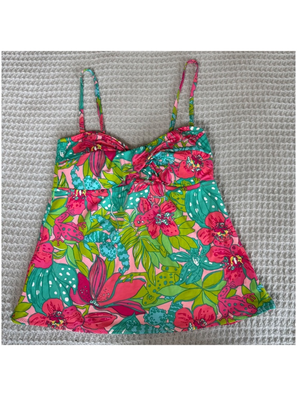 Lilly Pulitzer Tankini Swim Top Womens Medium Pink Green Hibiscus Tropical
